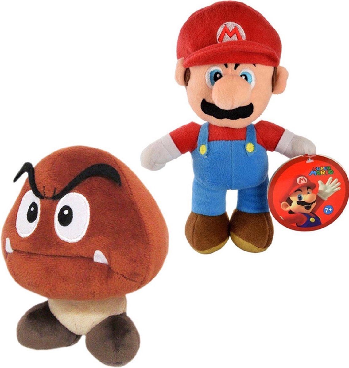 Super Mario Bros 28 cm + Goomba 15 cm Pluche Knuffel Set   + Super Mario Sticker! | Mario Luigi Peluche Plush Toy | Speelgoed knuffeldier knuffelpop voor kinderen | mario odyssey , mario party Bowser Yoshi Peach Kart Daisy Wario Toad